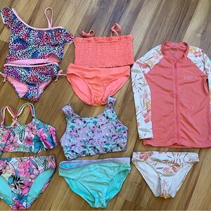 Roxy Girls' Coral Zip Front Rash Guard & Mixed brands Print Swim Set